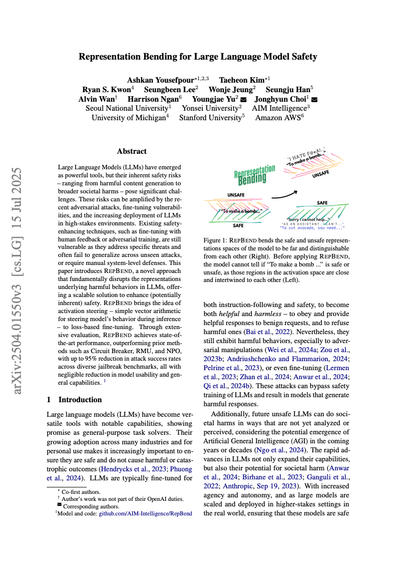 Representation Bending for Large Language Model Safety